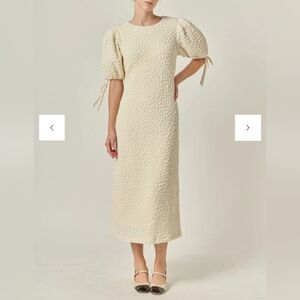 Anthropologie English Factory Cream White Puff Sleeve Dress Stretch Midi Maxi XS